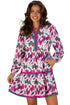 Floral Print Contrast Stripe Detail Long Sleeve Mini Dress