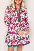 Floral Print Contrast Stripe Detail Long Sleeve Mini Dress