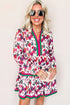 Floral Print Contrast Stripe Detail Long Sleeve Mini Dress