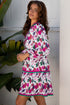 Floral Print Contrast Stripe Detail Long Sleeve Mini Dress