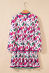 Floral Print Contrast Stripe Detail Long Sleeve Mini Dress