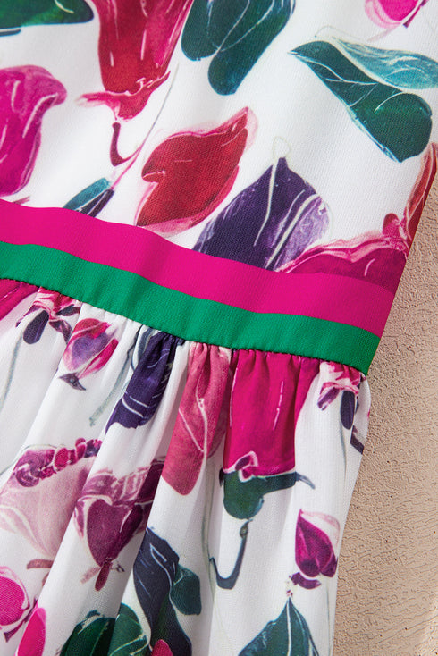 Floral Print Contrast Stripe Detail Long Sleeve Mini Dress