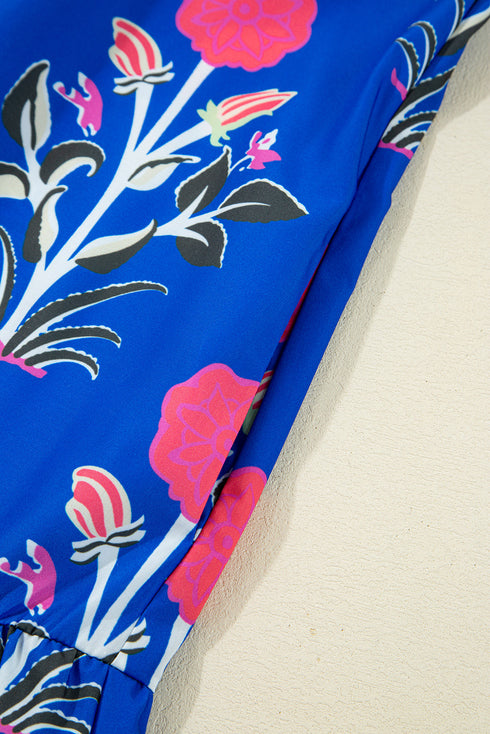 Floral Print Contrast Stripe Trim Shift Dress