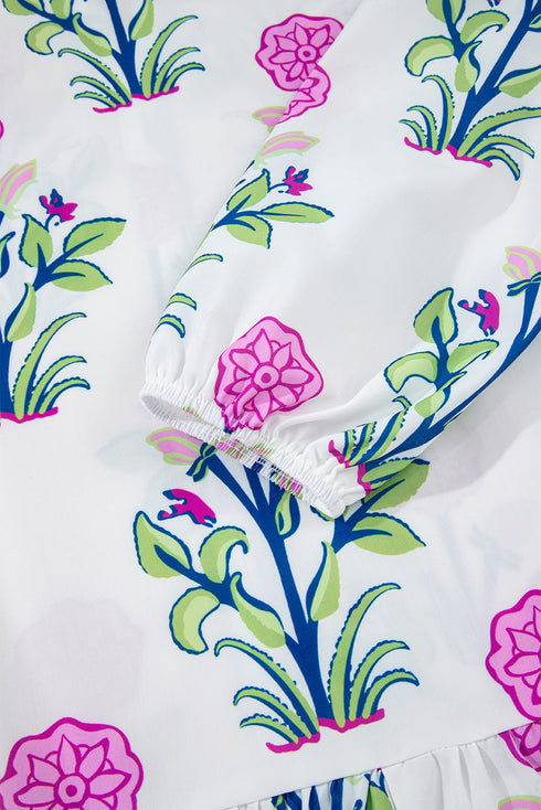 Floral Print Contrast Stripe Trim Shift Dress