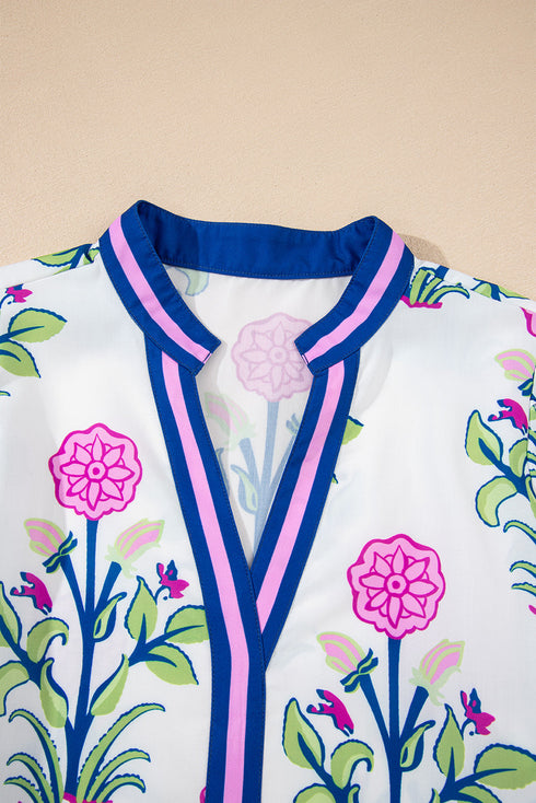 Floral Print Contrast Stripe Trim Shift Dress