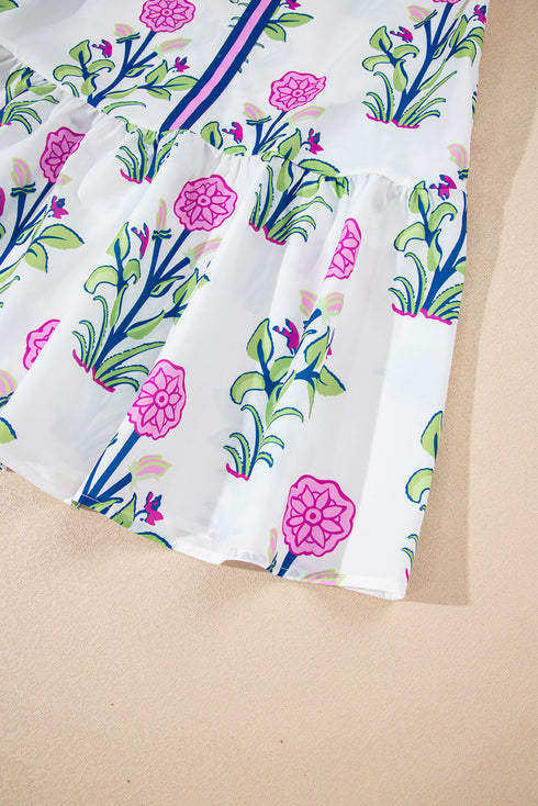 Floral Print Contrast Stripe Trim Shift Dress