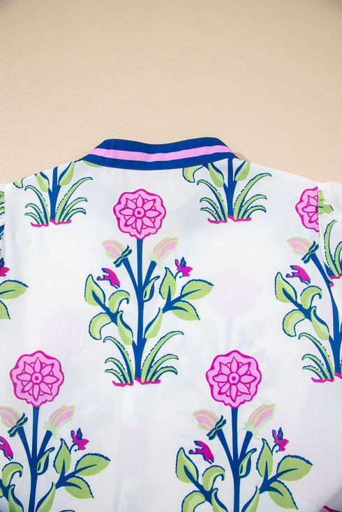 Floral Print Contrast Stripe Trim Shift Dress
