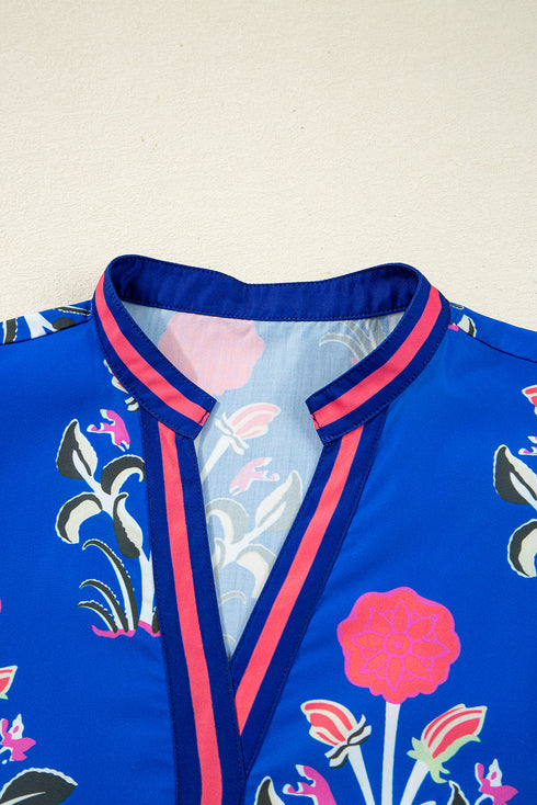 Floral Print Contrast Stripe Trim Shift Dress