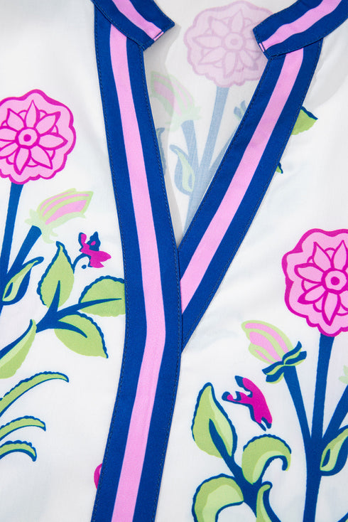 Floral Print Contrast Stripe Trim Shift Dress