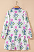 Floral Print Contrast Stripe Trim Shift Dress