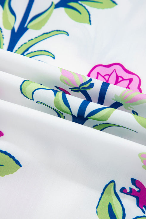 Floral Print Contrast Stripe Trim Shift Dress