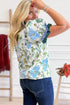 Floral Print Contrast Striped Trim Frilled Short Sleeve Blouse