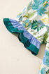 Floral Print Contrast Striped Trim Frilled Short Sleeve Blouse