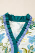 Floral Print Contrast Striped Trim Frilled Short Sleeve Blouse