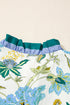 Floral Print Contrast Striped Trim Frilled Short Sleeve Blouse