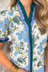 Floral Print Contrast Striped Trim Frilled Short Sleeve Blouse