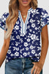 Floral Print Contrast Trim Double Ruffle Sleeve Blouse