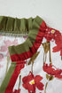 Floral Print Contrast Trim Double Ruffle Sleeve Cotton Blouse