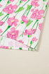 Floral Print Contrast Trim Double Ruffle Sleeve Cotton Blouse