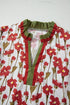 Floral Print Contrast Trim Double Ruffle Sleeve Cotton Blouse