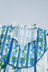 Floral Print Contrast Trim Puff Sleeve Tie Neck Blouse