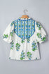 Floral Print Contrast Trim Puff Sleeve Tie Neck Blouse