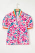 Floral Print Contrast Trim Short Sleeve Blouse
