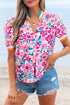 Floral Print Contrast Trim Short Sleeve Blouse