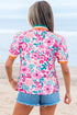 Floral Print Contrast Trim Short Sleeve Blouse