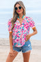 Floral Print Contrast Trim Short Sleeve Blouse