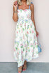 Floral Print Contrast Trim Tie Strap Midi Dress
