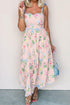 Floral Print Contrast Trim Tie Strap Midi Dress