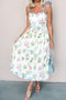 Floral Print Contrast Trim Tie Strap Midi Dress