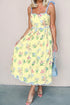 Floral Print Contrast Trim Tie Strap Midi Dress