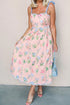 Floral Print Contrast Trim Tie Strap Midi Dress