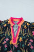 Floral Print Contrast Trim Tiered Ruffled Short Sleeve Blouse