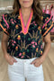 Floral Print Contrast Trim Tiered Ruffled Short Sleeve Blouse