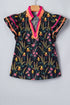 Floral Print Contrast Trim Tiered Ruffled Short Sleeve Blouse