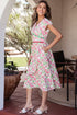 Floral Print Contrast Trim V Neck A Line Midi Dress
