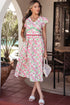 Floral Print Contrast Trim V Neck A Line Midi Dress