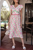 Floral Print Contrast Trim V Neck A Line Midi Dress