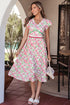 Floral Print Contrast Trim V Neck A Line Midi Dress
