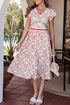 Floral Print Contrast Trim V Neck A Line Midi Dress