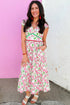 Floral Print Contrast Trim V Neck A Line Midi Dress
