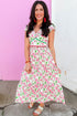 Floral Print Contrast Trim V Neck A Line Midi Dress