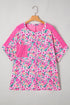 Floral Print Corded Fabric Patchwork Loose Top