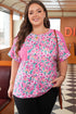 Floral Print Corded Fabric Patchwork Loose Top