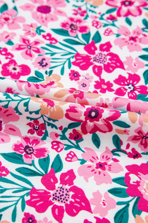 Floral Print Corded Fabric Patchwork Loose Top