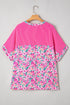Floral Print Corded Fabric Patchwork Loose Top