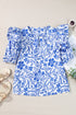 Floral Print Cotton Bubble Sleeve Ruffled Blouse